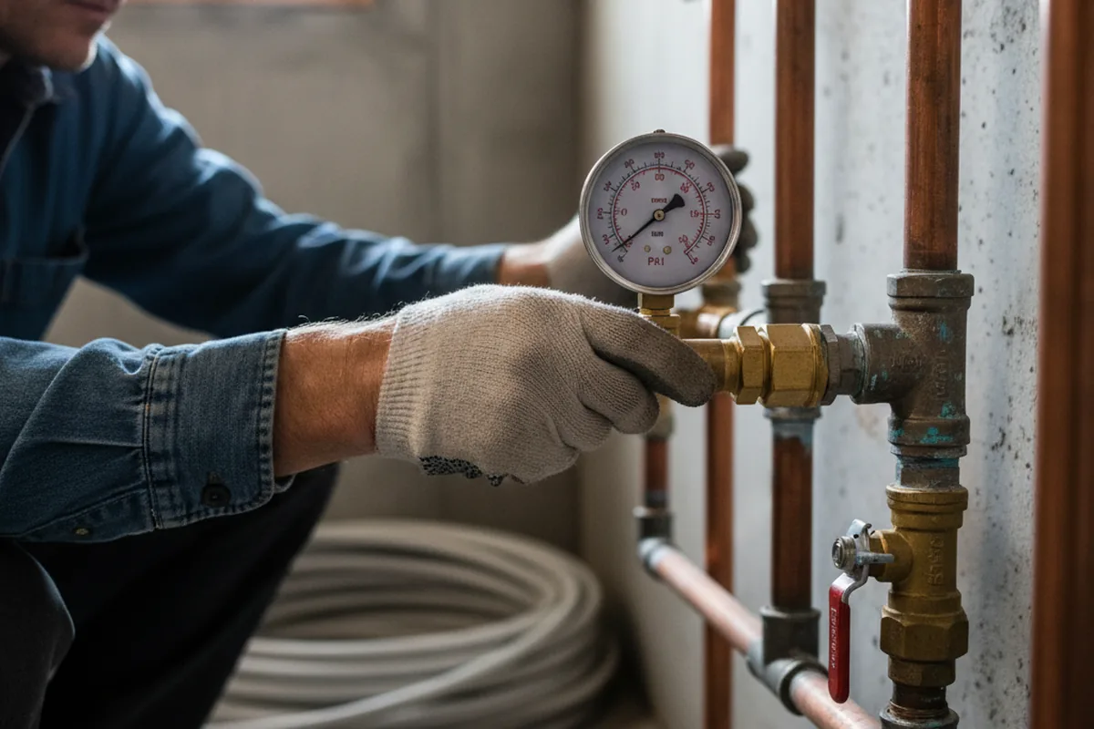 Pressure testing a repaired line during Water Line Repair in South Sutton
